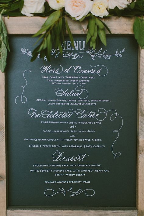 Wedding Menu Chalkboard, Fall Wedding Menu, Menu Chalkboard, Romantic Theme Wedding, Wedding Chalkboard Signs, Chalkboard Sign, Supper Club, Party Menu, Wedding Chicks