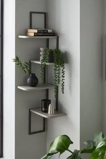 Buy Grey Concrete Effect Corner Wall Shelves from the Next UK online shop Corner Wall Shelves, Living Room Corner, Corner Decor, Room Corner, Corner Wall, Corner Shelves, Living Room Grey, Industrial Chic, Home N Decor