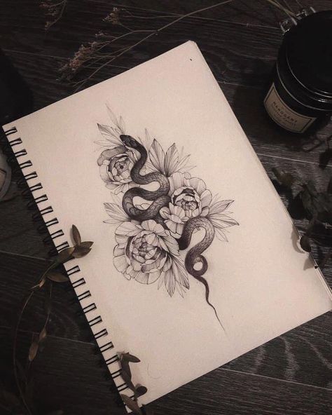 Snake And Flowers, Dragon Tattoo For Women, Snake Tattoo Design, Hip Tattoos Women, Red Ink Tattoos, Lily Tattoo, Stylist Tattoos, Custom Tattoo Design, Snake Tattoo