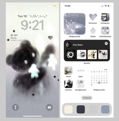 Wallpaper Black Homescreen, Widget Placement Ideas, Homescreen Pictures, Black Homescreen, Widget Aesthetic, Ios Themes, Iphone Ideas, Wallpaper Homescreen, Phone Inspo