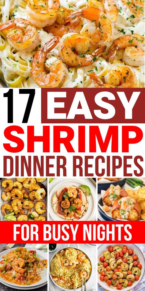 These shrimp dinner recipes are so tasty! This collection of easy shrimp recipes includes shrimp tacos, sesame shrimp bowls, lemon garlic shrimp kebabs, shrimp Alfredo, Cajun shrimp, Thai shrimp coconut curry soup and so much more. These are the best shrimp dinners to feed your family on busy weeknights. Easy Shrimp Dinners For Families, Dinner Idea With Shrimp, What To Cook With Shrimp, Quick And Easy Shrimp Recipes, Large Shrimp Recipes Dinners, Recipe Using Cooked Shrimp, Easy Shrimp Dinner Recipes Healthy, Recipes For Shrimp Easy, Shrimp Newburg Recipes