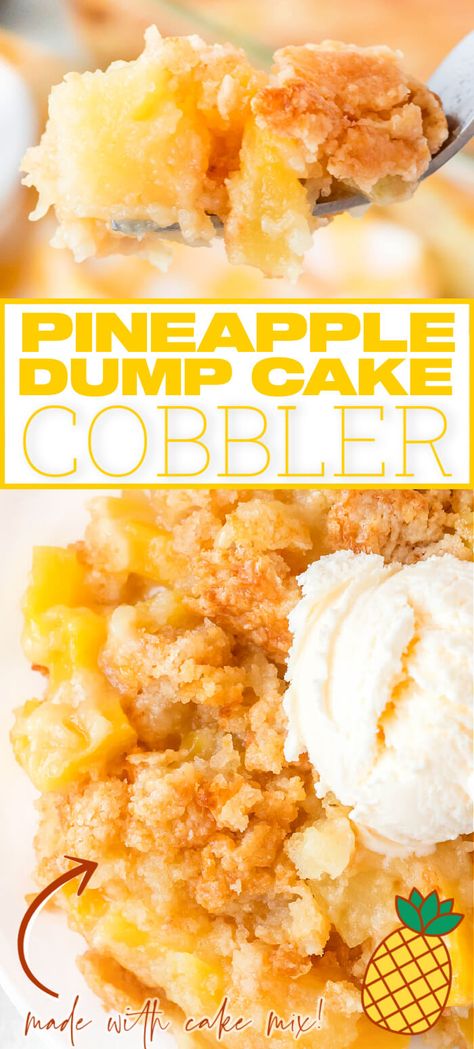 Quick Cobbler, Dump Cake Cobbler, Pineapple Dump Cake Recipe, Cobbler Cake, Cake Mix Cobbler, Pineapple Dump Cake, Easy Dump Cake Recipe, Pineapple Delight, Pineapple Cake Recipe