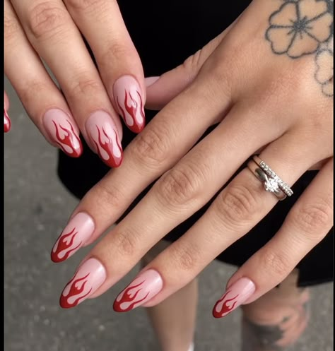 Aries Inspired Nails, Red Abstract Nails, Red Flame Nails, Devil Nails, Spicy Nails, Fake Nails For Kids, Fall Gel Nails, Short Coffin Nails, Casual Nails