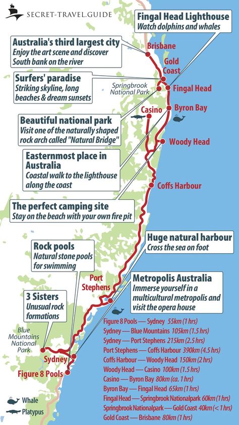 Travel Map East Coast Australia Part 1: From Sydney to Brisbane. Download from our website the NSW map to your smartphone as image so you can use it offline whenever you need to. Roadtrip Australia, Australia Bucket List, Australian Road Trip, Australia Itinerary, Australia Vacation, Australia Travel Guide, Australian Travel, Airlie Beach, Australia Map