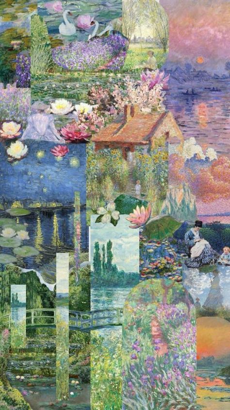 Monet Paintings Impressionism, Aesthetic Art Vintage, Background Motivation, Monet Wedding, Monet Wallpaper, Painting Backgrounds, Phone Wallpapers Vintage, Painting Hacks, Artsy Background