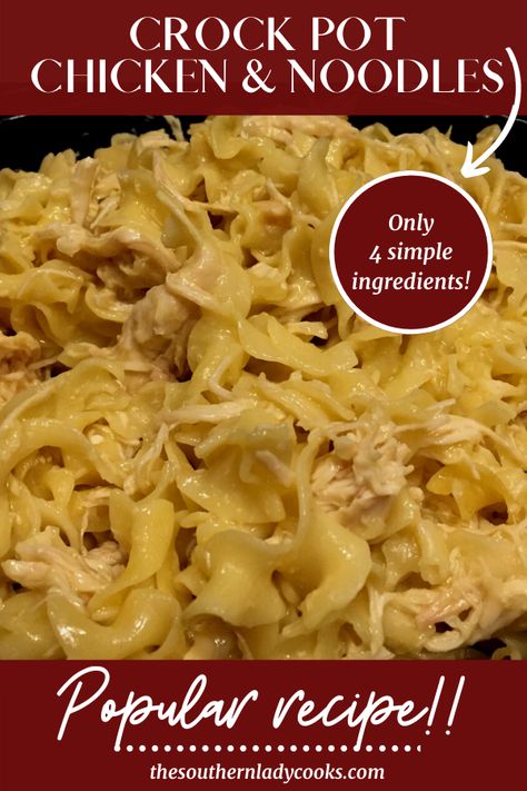 Crock Pot Chicken And Noodles, Noodles Crockpot, Slow Cooker Kip, Crockpot Chicken And Noodles, Chicken And Noodles, The Southern Lady Cooks, Southern Lady Cooks, Popular Dishes, Chicken Noodles