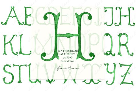 Create your own unique wedding monogram with these vintage calligraphy letters in barocco green watercolor. Perfect for DIY crests, invitations, signage, and more! #weddingmonogram #weddinginvitation #diycrest . #Logos #Vintage_Calligraphy #Blue_Diy #Vintage_Letters Logos, Custom Hard Hats, Vintage Calligraphy, Shape Collage, Png Vintage, Custom Eyes, Watercolor Lettering, Wedding Monogram, Diy Watercolor