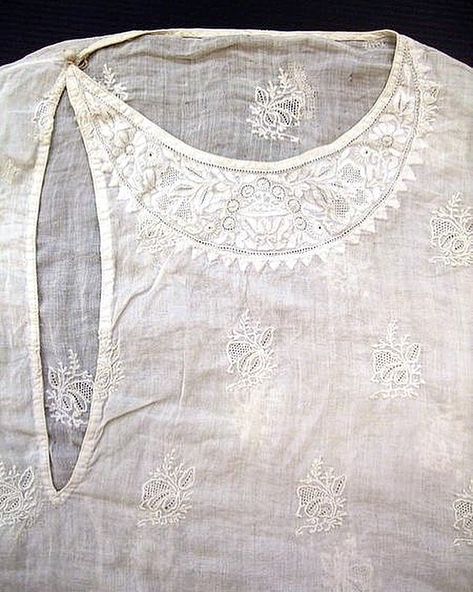 A Vintage Chikankari Kurta kept for display at Victoria and Albert Museum in London.  This kurta is said to be embroidered in the year… Chikan Embroidery, Indian Wedding Clothes For Men, Monsoon Wedding, Groom Dress Men, Gents Kurta Design, Gents Kurta, Indian Men Fashion, Dress Neck Designs, Indian Textiles