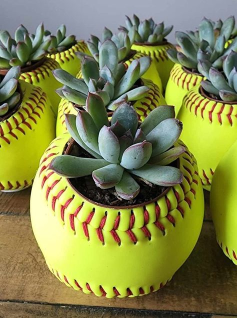 Softball Planter - Etsy Softball Aesthetic Catcher, Softball Crafts Diy, Softball Bedroom Ideas, Cute Softball Quotes, Softball Room Decor, Softball Flowers, Softball Decor, Softball Room, Softball Decorations