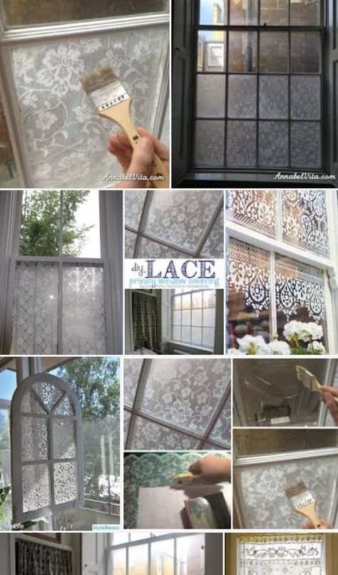 Diy Lace Privacy Window, Window Coverings Diy, Kitchen Window Coverings, Lace Window, Privacy Window, Shabby Chic Living, Window Covering, Shabby Chic Living Room, Cottage Furniture