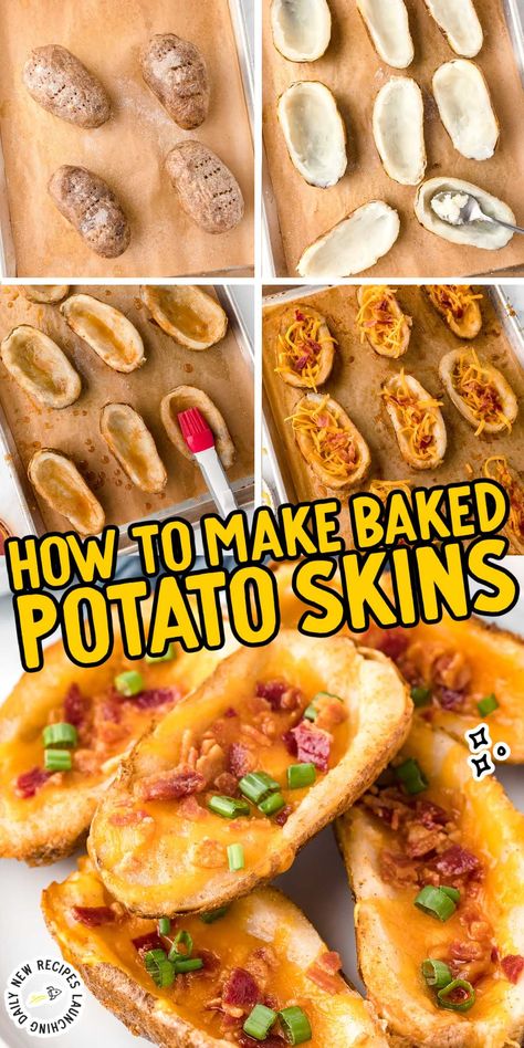 Baked Potato Skins Baked Potato Skins Easy, Texas Roadhouse Potato Skins, Potato Skins Easy, Homemade Potato Skins, Loaded Potato Skins, Savory Bacon, Baked Potato Skins, Potatoe Skins Recipe, Comfy Food