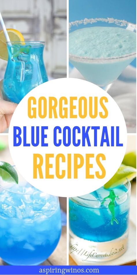 Blue Cocktail Recipes, Mamamia Party, Cocktails With Blue Curacao, Gender Reveal Drinks, Blue Alcoholic Drinks, Blue Hawaiian Drink, Blue Curacao Drinks, Bachelorette Food, Blue Hawaiian Cocktail