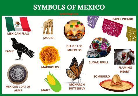 Mexican Symbols and What They Mean - Symbol Sage Mexican Symbols, Mexican Paper Flowers, Mexican American Culture, Hispanic Heritage Month Activities, Mexican Independence Day, World Thinking Day, Raising Girls, Mexican Heritage, History Facts Interesting