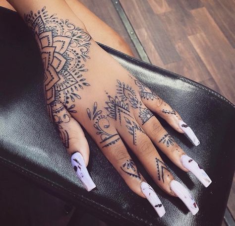 Mandala Thumb Tattoos Women, Permanent Henna Tattoo Hands, Spiritual Hand Tattoos For Women, Ladies Hand Tattoos, Mandala Hand Tattoo For Women, Women’s Hand Tattoos, Hand Tattoos Henna, Delicate Hand Tattoos For Women, Mandala Tattoo Hand