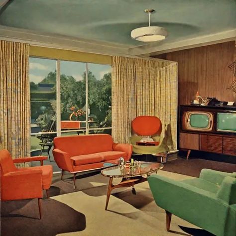 Mid Century Interior Design 1950s, 50s Interior Design 1950s, Mid Century Living Room 1950s, Living Room 60s, Mid Century Living Room Furniture, 1950s House Interior, 1920s Living Room, 50s Living Room, 60s Living Room