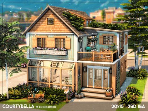 The Sims Resource - Courtybella (NO CC) Cute Sims House Ideas, Sims 4 Houses Download No Cc, Ecolifestyle Sims 4 House, The Sims 4 Gallery Houses, Sims 4 Cottage Floorplan, Sims 4 Houses Gallery No Cc, House With Sunroom Floor Plans, Sims 4 2 Bedroom House Plan, Sims House Floor Plans