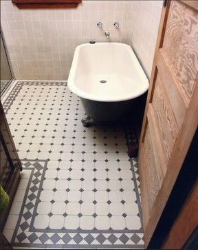 Victorian Homes Interior Bathroom, Victorian Tiles Bathroom, Small Victorian Bathroom, Vintage Bathroom Floor, Victorian Bathroom Tiles, Bathroom Victorian, Octagon Tile, Vintage Bathroom Tile, Victorian Tile