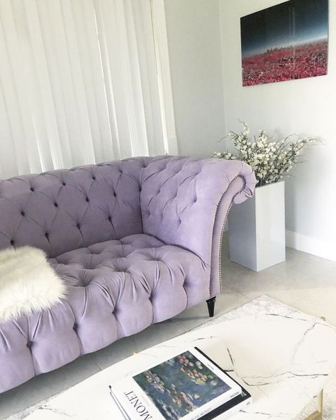 lavender sofa Lavender Sofa, Lavender Room Aesthetic, Salon Room Ideas, Lavender Bedroom, Lavender Room, Purple Living Room, Purple Home Decor, Esthetician Room, Purple Kitchen