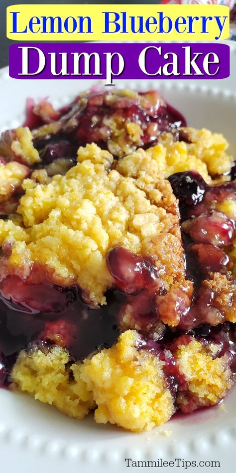 Lemon Blueberry Dump Cake, Dump Cake Crockpot, Lemon Dump Cake, Lemon Dump Cake Recipe, Blueberry Dump Cake, Blueberry Dump Cake Recipes, Crockpot Cake, Blueberry Dump Cakes, Crumble Pie