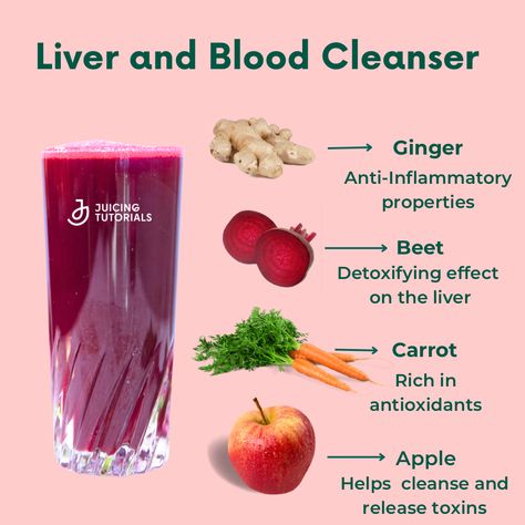 This super easy to make liver and blood-cleansing juice is packed with the goodness of ginger, beetroot, carrots, and apples. Your liver plays a vital role in detoxifying your body, while clean blood flow is essential for overall health. This powerhouse blend is designed to reduce inflammation, detoxify the liver, and boost antioxidants! 🥤💚 1 apple 1 beet 6 carrots 1 inch piece ginger • • • • #Cleanse #HealthyLiving #JuiceDetox #kuvingsusa #kuvings #juicingtutorials #healthyrecipes #drinkrecipe Liver Cleanse Juice, Healthy Liver Diet, Healthy Juicer Recipes, Healthy Juice Drinks, Resep Smoothie, Juice Cleanse Recipes, Liver Diet, Fruit Benefits, Juicer Recipes