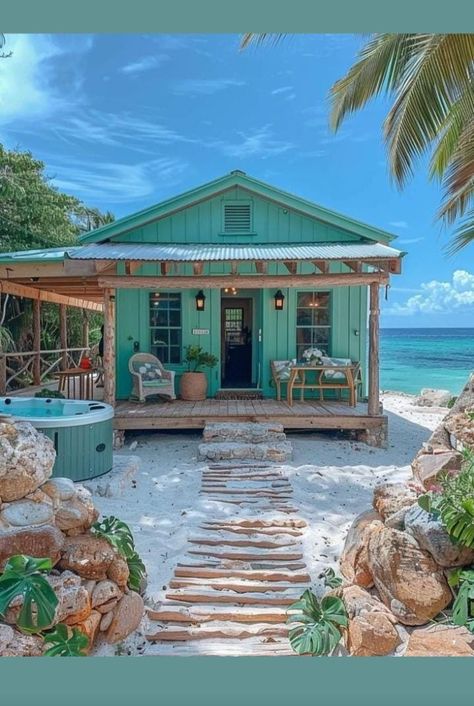 Island Hut Aesthetic, Small Island House, Beach Hut Aesthetic, Beach House Exterior Tropical, Island Home Exterior, Cute Beach House, Small Beach House, Shack House, Beach House Decorating Ideas