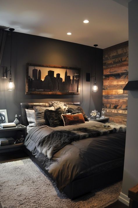 Modern Guy Bedroom, Mens Decor Apartment, Chocolate Bedroom Ideas, Beige And Brown Bedroom Ideas, Bedroom Decor Beige, Adult Male Bedroom Ideas, Beige Walls Bedroom, Chocolate Bedroom, Design A Bedroom