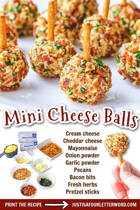 Mini Cheese Balls, Cheese Ball Recipes Easy, Cheese Ball Bites, Thanksgiving Menu Ideas, Christmas Recipes Appetizers, Appetizers Easy Finger Food, Finger Foods Easy, Best Appetizer Recipes, Front Porch Christmas Decor Ideas