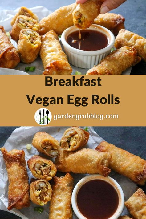 Vegan Eggroll Filling, Vegan Egg Rolls Recipes, Unique Egg Rolls, Breakfast Egg Rolls, Vegetarian Egg Rolls, Vegan Egg Rolls, Unique Breakfast, Egg Sausage, Breakfast Vegan