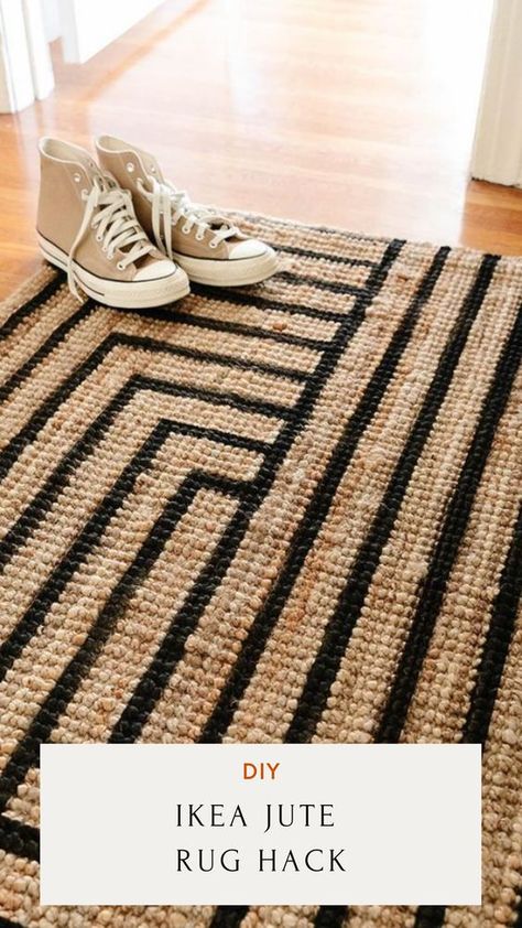 Layered Rugs Entryway, Diy Painted Jute Rug, Diy Runner Rug, Ikea Rugs Living Room, Painted Jute Rug, Ikea Rug Hack, Lohals Rug Ikea, Paint Jute Rug, Ikea Tiphede Rug