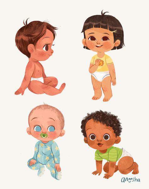 Babies! on Behance Baby Animal Painting, Baby Sketch, Baby Cartoon Drawing, Illustration Art Kids, Desain Editorial, Creation Art, 얼굴 그리기, Baby Illustration, 강아지 그림