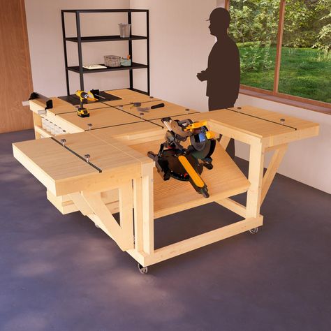 DIY Mobile Garage Modular Workbench Plans - Versatile & Expandable Workspace with Miter Saw Station, Table Saw Bench, and Storage Elevate your workshop with our comprehensive DIY Mobile Garage Modular Workbench Plans! Designed for versatility and adaptability, this detailed PDF download guides you through building a modular workbench tailored to your needs. Whether you're in a garage, workshop, or any space requiring an organized workspace, this plan offers the perfect solution. Key Features: Si Shop Bench Ideas, Table Saw Workbench Plans, Work Benches, Flip Top Work Bench, Tablesaw Workbench, Work Bench Plans, Wood Shop Layout, Miter Saw Station, Garage Workbench