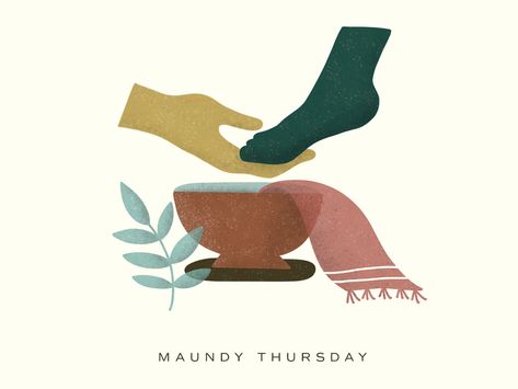 Maundy Thursday- Jesus Washing Feet by Avery Michaels on Dribbble Happy Palm Sunday, Christian Illustration, Maundy Thursday, Church Graphics, Bible Illustrations, Jesus Wallpaper, Ayat Alkitab, Palm Sunday, Holy Week