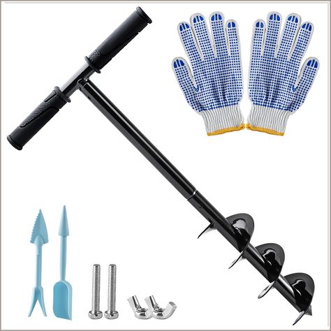 Hand Post Hole Digger - 24'' x 4" Earth Garden Auger Drill with Gloves, Non-Slip Handle, Spiral Drill Planter Bit for Plantin Post Hole Diggers, Post Hole Digger, Manual Design, Planting Trees, Planting Tools, Garden Posts, Garden Hand Tools, Planting Bulbs, Bedding Plants