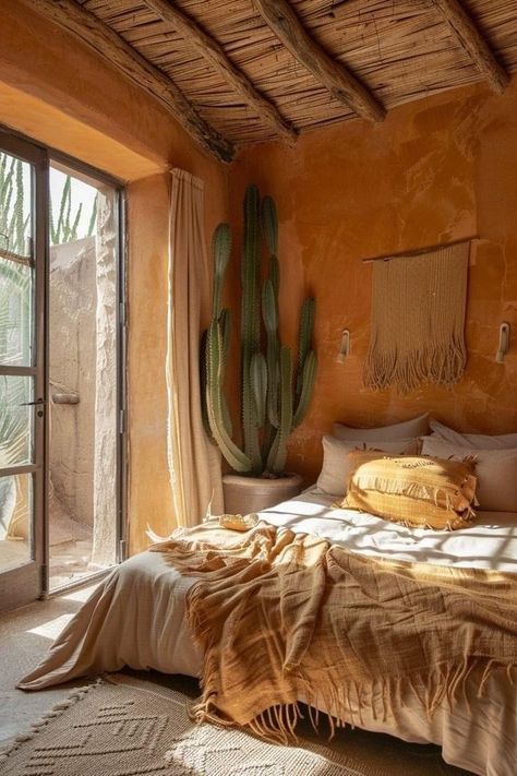 Southwestern Desert Decor, Desert House Decor, Desert Style Home Interior Design, Desert Design Interior, Southwest Desert Decor, Desert Room Decor, Desert Style Bedroom, Terracotta Boho Bedroom, Desert Aesthetic Bedroom