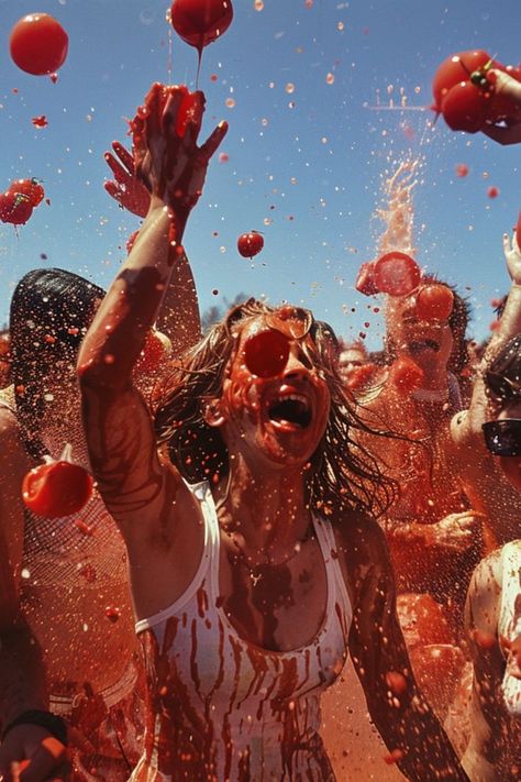 Join the Fun at La Tomatina in Spain 🍅✨ Dive into the world's biggest food fight at La Tomatina in Buñol. Participate in the tomato-throwing madness and enjoy the festival's lively atmosphere. 🌿🇪🇸 #LaTomatina #SpainTravel #CulturalExperience #FestivalTravel La Tomatina Festival, La Tomatina, Traditional Spanish Recipes, Spain Aesthetic, Colorful Food, Spain Culture, Celebration Around The World, Rio Carnival, Festivals Around The World