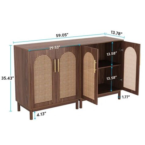 Buffet Rattan Cherry | Wayfair Rattan Buffet Cabinet, Rattan Buffet, Modern Buffet Cabinet, Rattan Door, Storage Cabinet With Doors, Rattan Sideboard, Accent Storage Cabinet, Cabinet With Doors, Modern Buffet