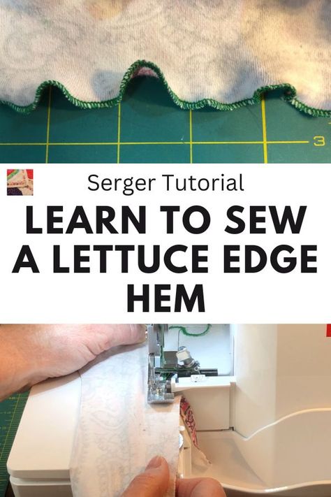 This is a popular hem finish on knit clothing and features a ruffled edge. A lettuce edge hem must be sewn on stretchy fabric like a knit. As the hem is sewn, the fabric is stretched, making the wavy edge. Serger Tutorial, Brother 1034d, Yellow Dresser, Serger Projects, Serger Stitches, Knit Clothing, Serger Thread, Serger Sewing, Hem Stitch