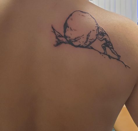 Tattoo Ideas Icarus, Woman Atlas Tattoo, One Must Imagine Sisyphus Happy Tattoo, Sysiphus Tattoo Design, Gregor Samsa Tattoo, Sisphyus Tattoo, Ozymandias Tattoo, Myth Of Sisyphus Tattoo, Sisyphus Tattoo Minimalist