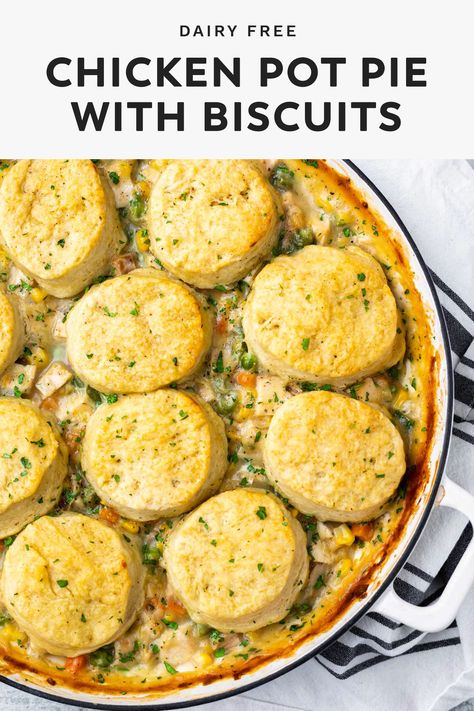 Dairy Free Chicken Pot Pie, Chicken Pot Pie With Biscuits, Pot Pie With Biscuits, Chicken Peas, Homemade Biscuit, Dairy Free Sauces, Dairy Free Recipes Dinner, Peas And Carrots, Dairy Free Dinner