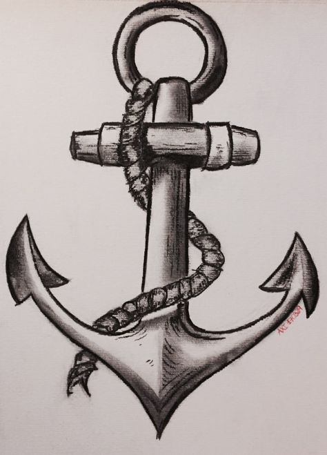 Charcoal anchor drawing Anchor Pencil Drawing, Nautical Drawings Pencil, Anchor Sketch, Nautical Drawings, Anchor Drawing, Nautical Drawing, Ship Drawings, Anchor Painting, Anchor Drawings