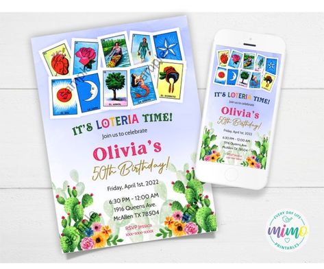 Loteria Invitation Mexican Loteria Fiesta Invitation | Etsy Loteria Party Invitations, Loteria Invitations Template, Loteria Invitations, Loteria Party Ideas, Loteria Party, Mexican Invitations, Mexican Loteria, 18th Bday, Auction Fundraiser