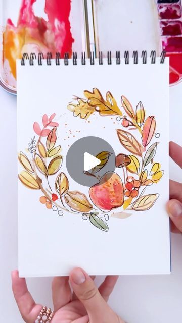 Anna Koliadych on Instagram: "An easy and fun way to paint a fall wreath with watercolors. Just give it a try. Hello, Autumn! Hello, September 🍁🍂🥰🎨#watercolor #watercolorpainting #watercolorillustration #stepbystep #diy #craft #helloautumn #artprocess #paintinginspiration" Process Art, September Watercolor, Pumpkin Watercolor Painting, Watercolor Pumpkins Autumn, Hello September, Watercolor Painting Techniques, Autumn Painting, Hello Autumn, Holiday Specials