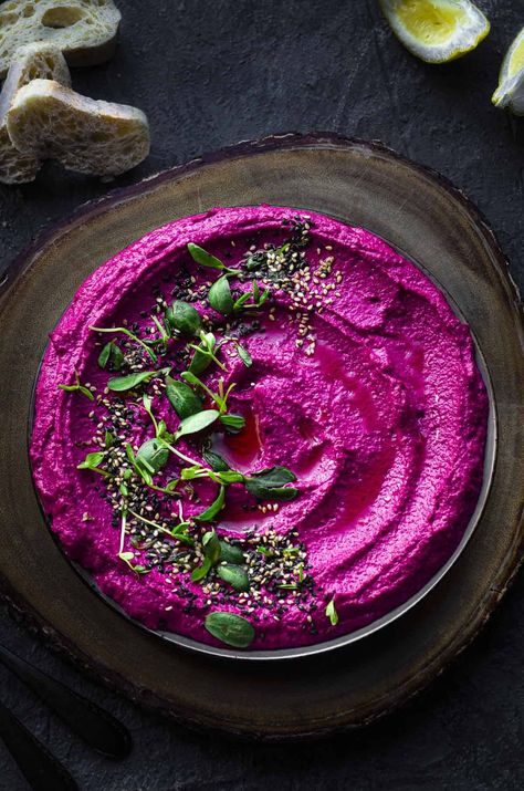 Vegan Dip Recipes, Roasted Beet Hummus, Beetroot Hummus, Rosh Hashanah Recipes, Lazy Cat Kitchen, Cat Kitchen, Beet Hummus, French 75, Vegan Dip