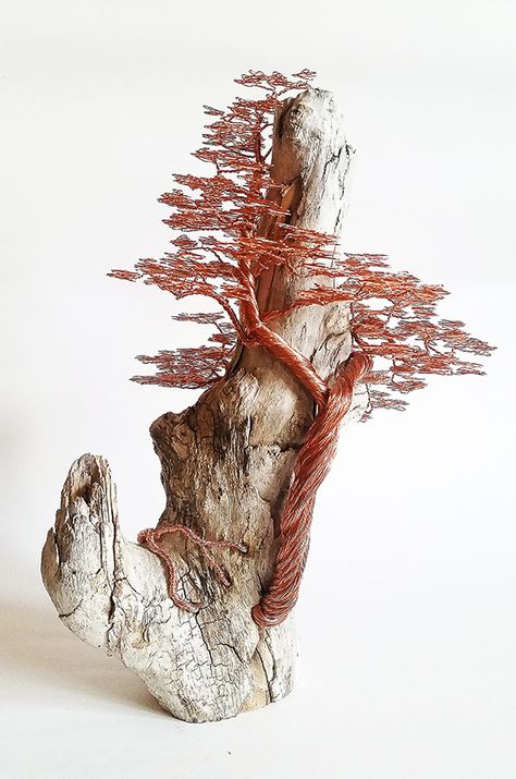 Driftwood copper wire tree sculpture by minskis on DeviantArt Sculptures Sur Fil, Copper Wire Tree, Sculpture Diy, Bonsai Wire, Copper Wire Art, Wire Art Sculpture, Wire Tree Sculpture, Tree Of Life Jewelry, Wire Trees