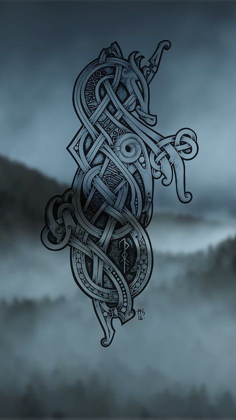 Norse Wallpaper Iphone, Nordic Sleeve Tattoo, Nordic Sleeve, Nordic Wallpaper, Griffin Tattoo, Norse Tattoos, Celtic Animals, Viking Wallpaper, Viking Character