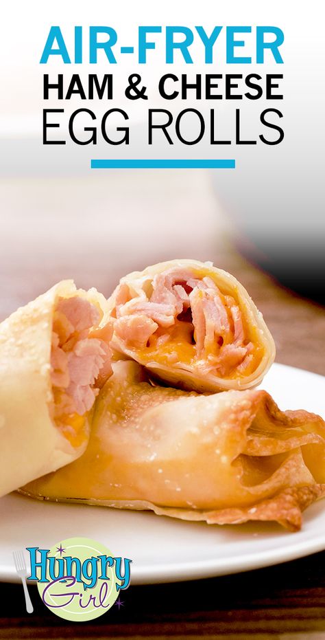 Air-Fryer Ham & Cheese Egg Rolls + More Unconventional Egg Roll Recipes | Hungry Girl Ham And Cheese Egg Roll Wrappers, Low Calorie Egg Roll Wrapper Recipes, Ww Egg Roll Wrapper Recipes, Ww Wonton Wrapper Recipes, Air Fryer Egg Roll Wrapper Recipes, Egg Roll Wrapper Recipes Air Fryer, Volume Snacks, Recipes Using Egg Roll Wrappers, Volume Foods