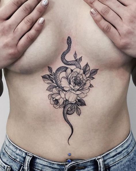 In Between Chest Tattoo Female Snake, Sternum Snake Tattoo Women, Snake Side Tattoo Women, Snake Sternum Tattoo Women, Snake Chest Tattoo Female, Snake Tattoo Between Breast, Sternum Snake Tattoo, Snake Underboob Tattoo, Upper Sternum Tattoo