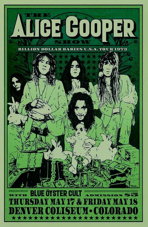 Alice Cooper Poster, Blue Oyster Cult, Rock Band Posters, Classic Music, Rock Artists, Concert Poster, Alice Cooper, Tour Posters, Rock Posters