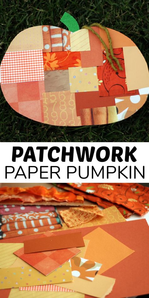 This patchwork paper pumpkin is the perfect fall craft for kids. Fall Crafting For Kids, Patchwork, Pumpkin Craft Elementary School, Pumpkin Thanksgiving Craft, Fall Craft Decorations For Kids, Thanksgiving Fall Crafts, Fall Tissue Paper Crafts For Kids, Decorate Paper Pumpkin School Project, Fall Halloween Crafts For Kids