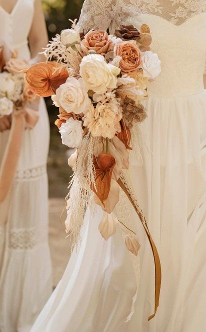 Autumn Cascading Bridal Bouquet, Rustic Cascading Bridal Bouquets, Waterfall Bouquet Wedding Rustic, Cascading Boho Bridal Bouquet, Forter Castle, Cascade Bridal Bouquet, Dried Flower Bouquet Wedding, Teardrop Bouquet, Cascading Bouquet